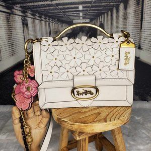 Riley Top Handle 22 With Floral Applique Rare COACH Bag with White Flowers